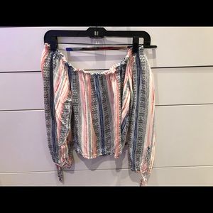 Off the shoulder colorful top.